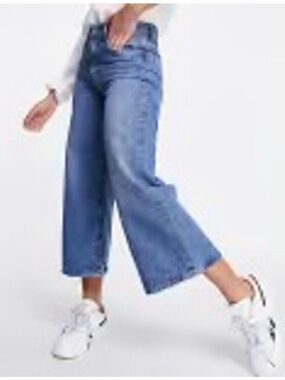 French Connection Wide Leg Cropped Medium Wash Denim Culotte Size US 10